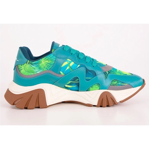VERSACE Green Tropical JUNGLE PRINT Squalo Chunky SNEAKERS 38/ M 5/5.5 W 7.5/8 - Picture 1 of 16